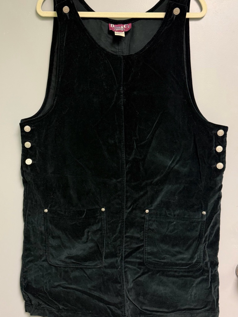 Black Velvet Overalls Dress with Button Details